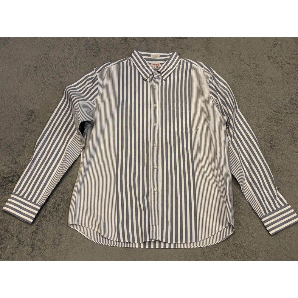 J Crew Broken-In Oxford Shirt Mens XL Organic Cotton Button Down Blue Stripe